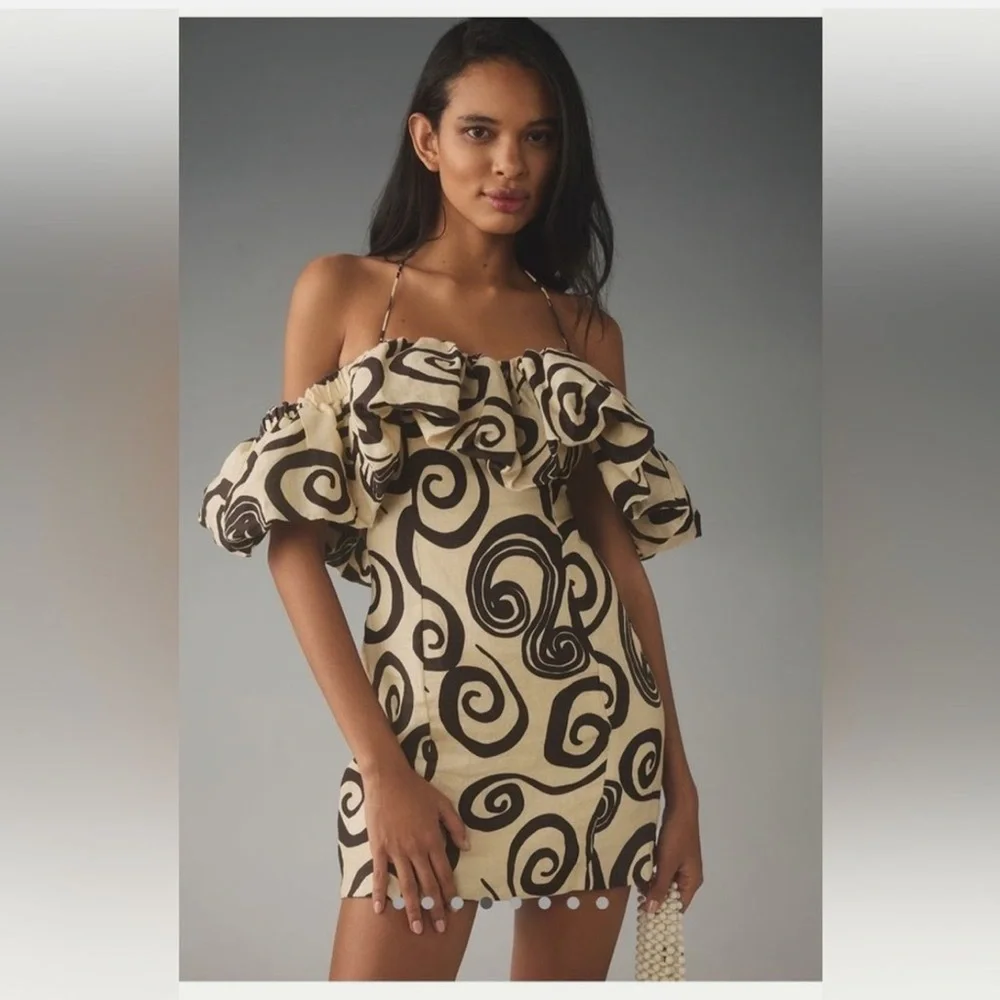 The Wolf Gang Elegant Off-Shoulder Swirl Pattern Dress - Picture 1 of 7